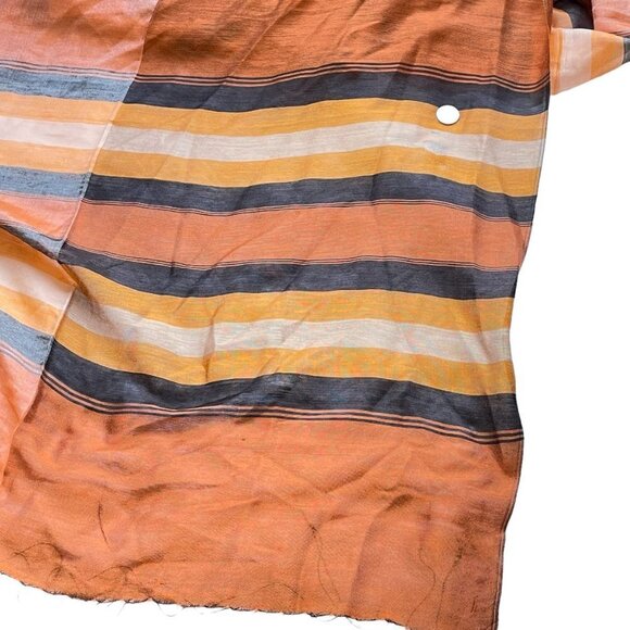 H & K Como Italy Silk Scarf Earth Tones Rust, Coral, Brown with Eyelash Fringe - Picture 5 of 5